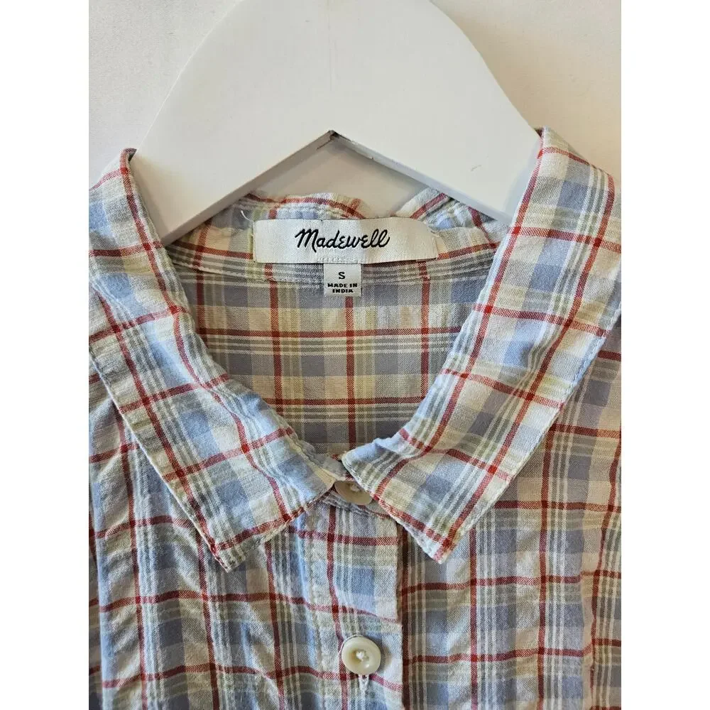 Madewell Bundle Crop Button Up Shirt Yellow Plaid Small - Picture 10 of 13